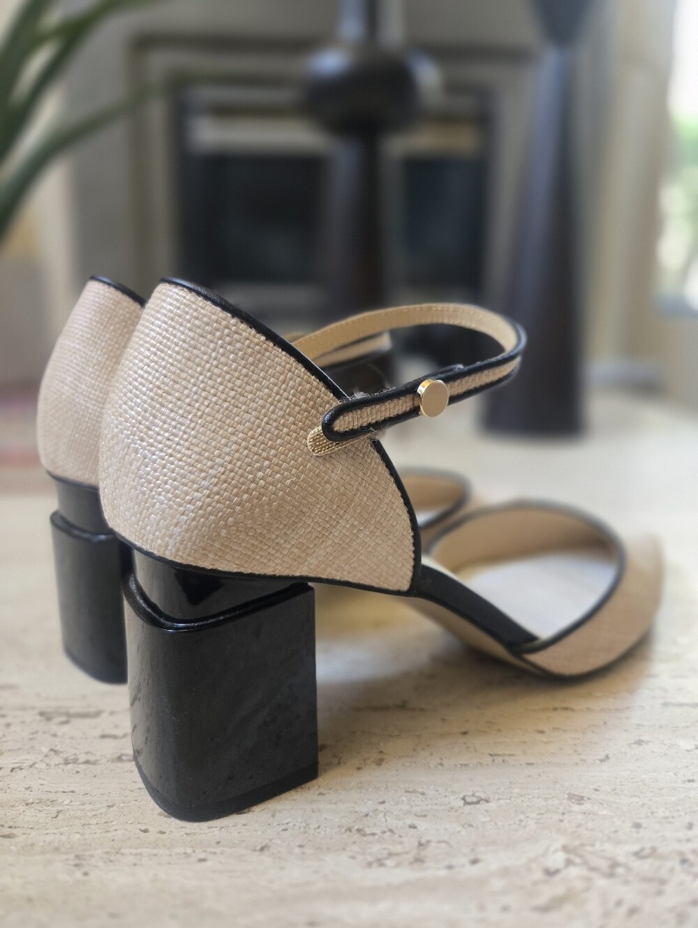 Franco Sarto LILAH Beige Pointed Toe Ankle Strap Block Heels - Picture 5 of 8